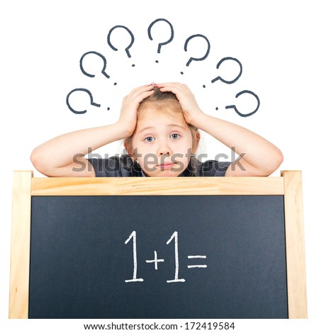 Back to school concept. Colorful studio portrait of beauty little girl with chalkboard isolated on white background. Chalkboard with education text. (isolated with clipping path)