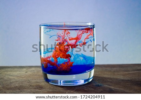 glass of water with colored inks
