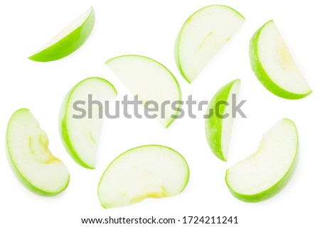 piece of green apple isolated on white background. top view