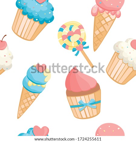 seamless pattern with cupcake and ice cream