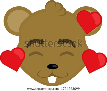 Vector illustration of the face of a cartoon mouse in love