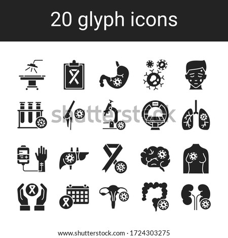 Cancer different organs glyph black icons set. Oncology. Medical diagnostic. Isolated vector elements. Pictograms for web page, mobile app, promo.