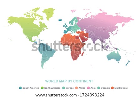 world map vector. Detailed map with names by country.