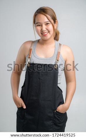 Beautiful asian woman coffee shop owner standing on white background concept,bussiness concept