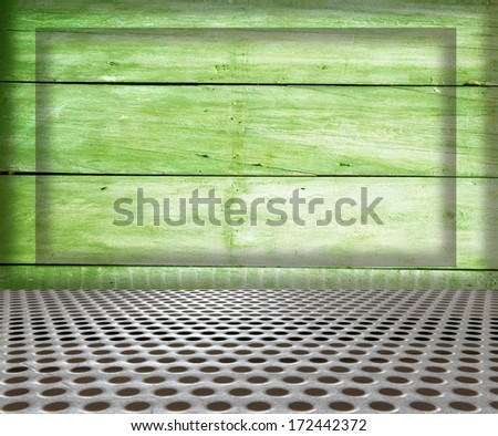 interior metal floor background on wooden wall