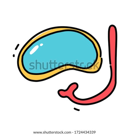 doodle icon, sticker. diving mask with snorkel. vector illustration