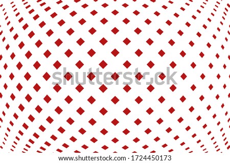 Abstract geometric pattern with small and large with convex, curved rhombuses. Design element for web banners, posters, cards, wallpapers, backdrops, panels Red and white color Vector illustration