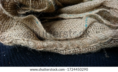 Close-up of burlap sacks with coarse fibers
