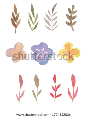 watercolor Clipart floral elements branch with flowers. Decorative elements for your design.. Leaves, swirls, floral.