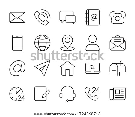 Contact us line icons set vector illustration. editable stroke Royalty-Free Stock Photo #1724568718
