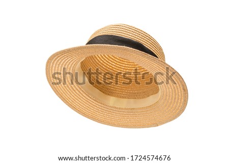 Straw hat with black bow isolated on white background.  Royalty-Free Stock Photo #1724574676