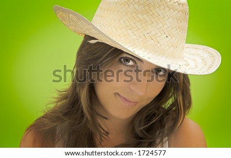 Cowgirl portrait in a red background