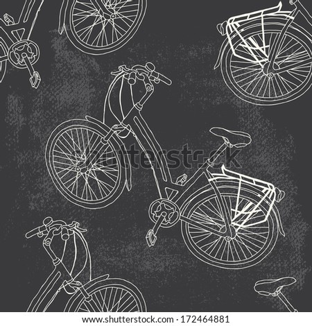 Ladies bike seamless vector pattern on grunge chalkboard background