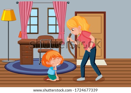 Scene with parents bullying their family at home illustration