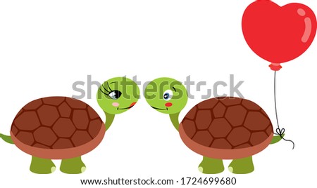 Couple of turtles in love with heart red