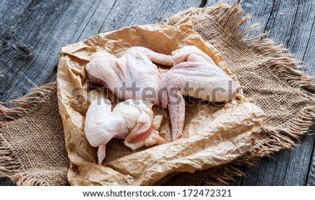 raw chicken wings on wooden table