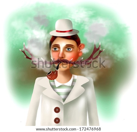 Man with pipe and antlers