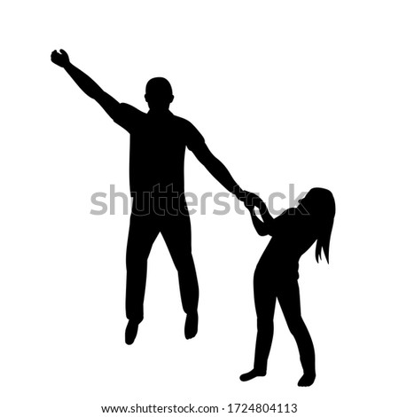 white background, black silhouette people jumping