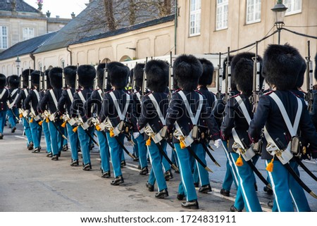 Copenhagen Royal Life Guards marching to Amalienborg Palace