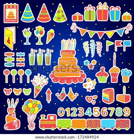 Set of birthday party elements. Vector illustration