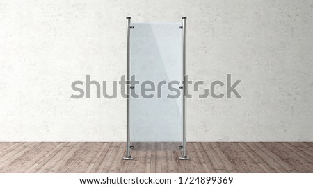 Glass banner stand. 3d blank advertising template mockups. Empty exhibition vertical stand banner illustration for you design.
