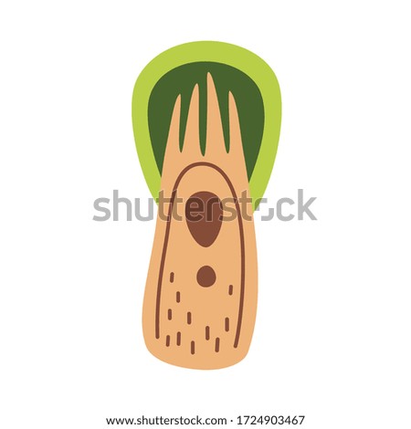 Fantasy folk art tree flat vector stock illustration. Forest strong high tree icon, sticker or logo for workshop working with wood.