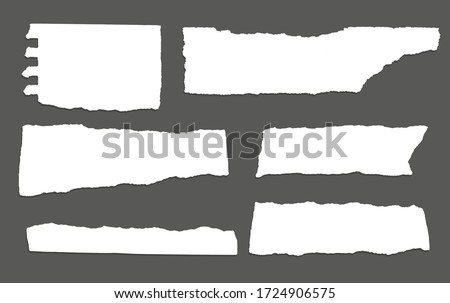 White ripped note, notebook paper stuck with sticky tape on black background. Royalty-Free Stock Photo #1724906575