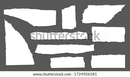 White ripped note, notebook paper stuck with sticky tape on black background. Royalty-Free Stock Photo #1724906581