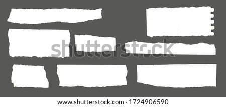 White ripped note, notebook paper stuck with sticky tape on black background. Royalty-Free Stock Photo #1724906590