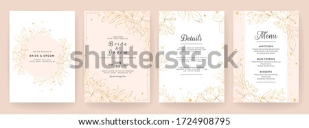 Wedding invitation card template set with line art floral decoration. Abstract background save the date, invitation, greeting card, multi-purpose vector Royalty-Free Stock Photo #1724908795