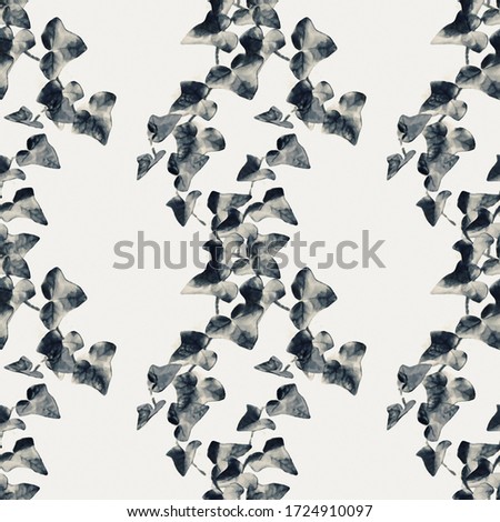 Digital photo collage and manipulation technique nature floral motif seamless design in pal blua and white colors