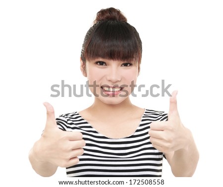 Beautiful woman porttrait showing thumbs up,