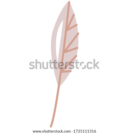 Very simple minimalist beige feather icon with glow. Vector clip art for autumn, boho chic or native American themes. Nordic scandinavian style leave 