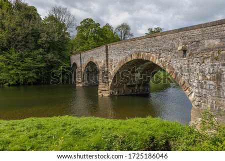 Brungerley bridge, Clitheroe. Large stone bridge over the river Ribble