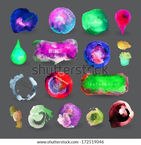 watercolor design elements, background, label, bubble