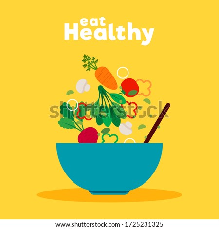 Healthy food poster. Vegetables bowl - Vector illustration