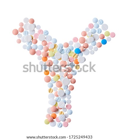 Font made of real pills isolated on white background.  Letter Y