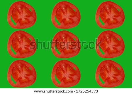 modern bright pop art, texture, seamless pattern of slices of red tomato, concept of healthy eating, diet, snacking at work, at school, student fast food
