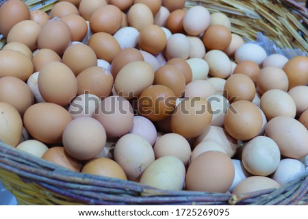 organic eggs in the basket Royalty-Free Stock Photo #1725269095