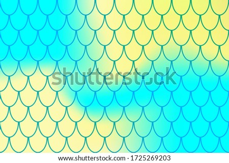 Mermaid pattern on vivid color gradient. Fish skin print. Abstract background with fishscale pattern. Summer party banner template. Optimistic backdrop for surface design. Marine fish scale card