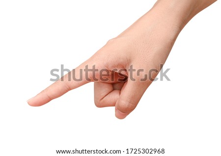 Close up hand touching or pointing to something isolated on white background with clipping path. Royalty-Free Stock Photo #1725302968