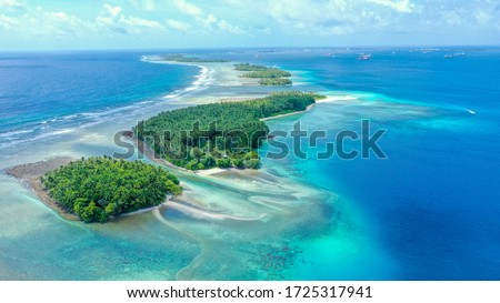 Aerial view of Marshall island located in the  Pacific Ocean. Royalty-Free Stock Photo #1725317941