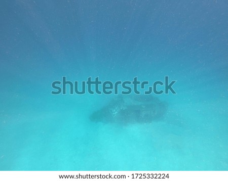 Helicopter wreck underwater in Marshall Islands. 