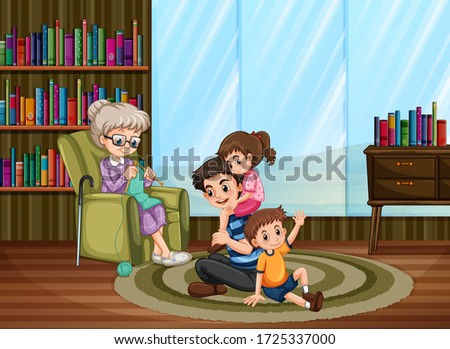 Happy family quarantine at home illustration