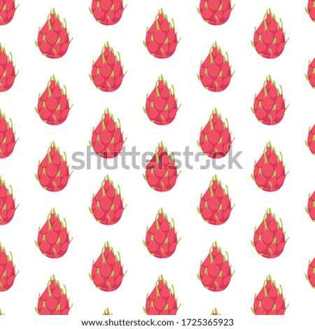 Vector seamless pattern of summer dragon fruit with isolated illustrations on a white background