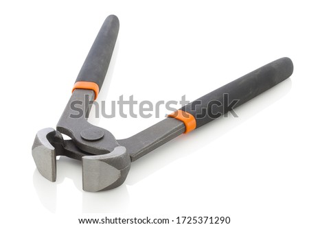 Pincers, tool for removing nails from wood. A useful thing for homeowners. Modern carpenter's pincers on white bg. with clipping (vector) path. Isolated on white background with shadow reflection.  Royalty-Free Stock Photo #1725371290