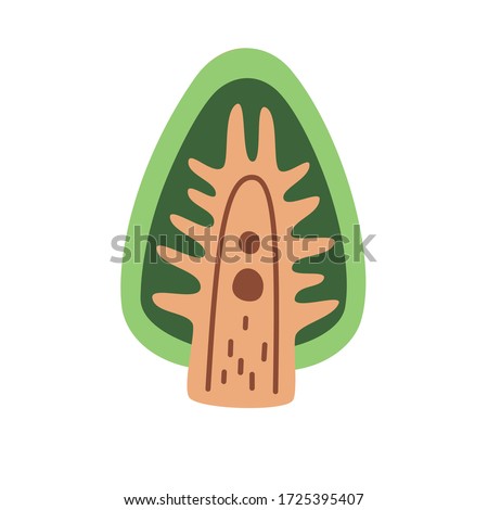 Cartoon fir tree sticker, flat style vector stock illustration. Forest wild green plant icon, art print for nursery. Eco logo.