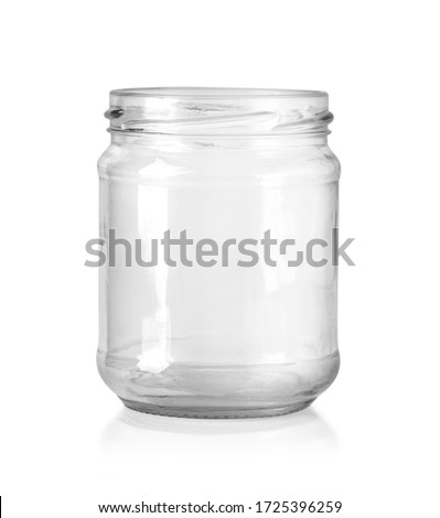 Open empty glass jar for food and canned food. Isolated on white background with clipping path Royalty-Free Stock Photo #1725396259