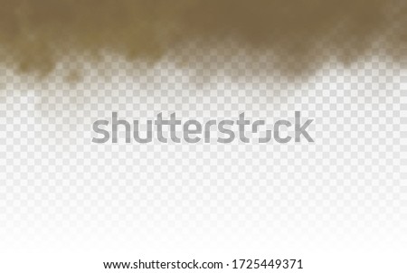 Brown dusty cloud or dry sand flying with a gust of wind, sandstorm, flying sand, dust cloud, brown smoke realistic texture vector illustration, eps 10.