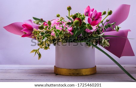 Beautiful bouquet made of different flowers. Colorful color mix flower.